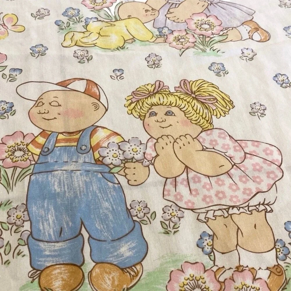 Vintage 80s Cabbage Patch Kids Themed Twin Sheet Bedding Fabric